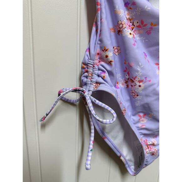 NWT Lavender w/ flowers swimsuit center cut out and optional straps Size xsmall - Picture 2 of 5